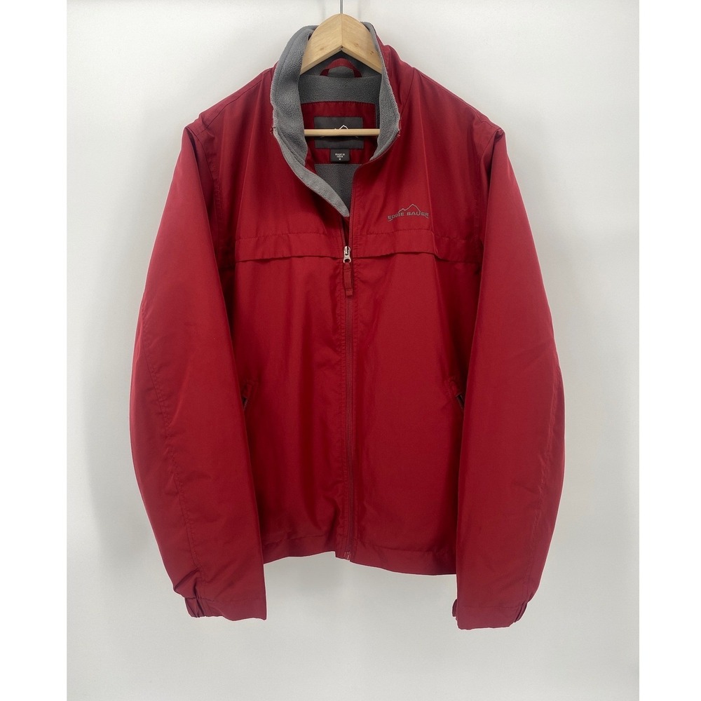 Eddie Bauer Windbreaker Jacket Mens Medium Red Excellent Fleece Lined Full Zip